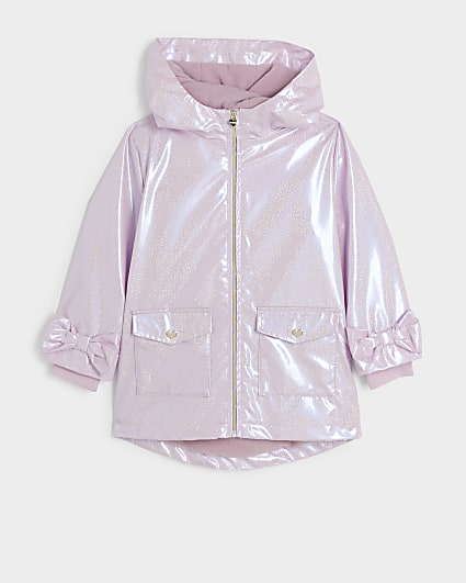 Mini girls pink metallic bow rain coat