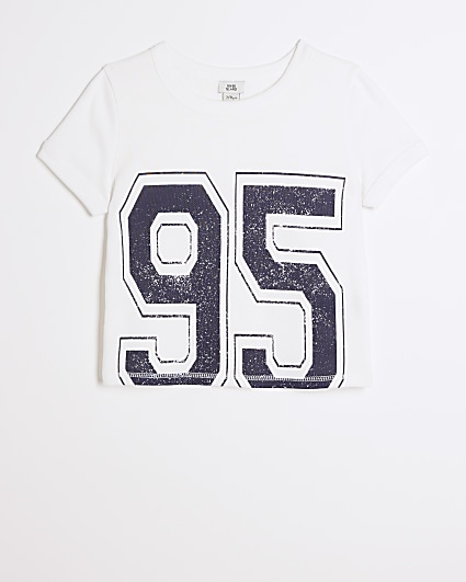 Girls White Number Graphic print T-shirt