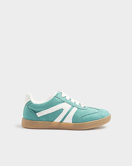 Girls green lace up trainers