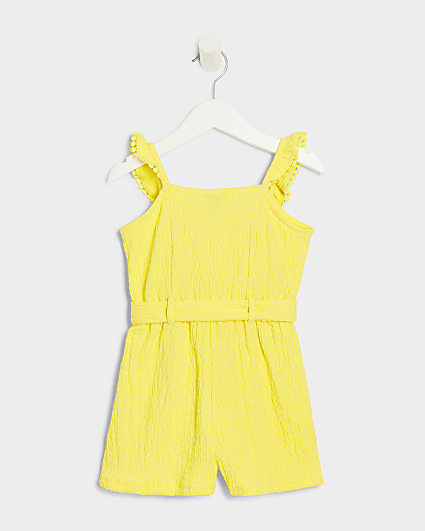 Mini girls yellow belted frill playsuit