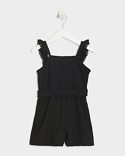 Mini Girls Black Belted Frill Playsuit