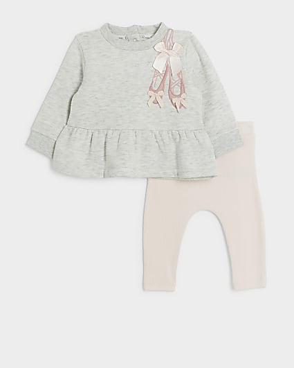Baby girls grey ballet peplum sweatshirt set
