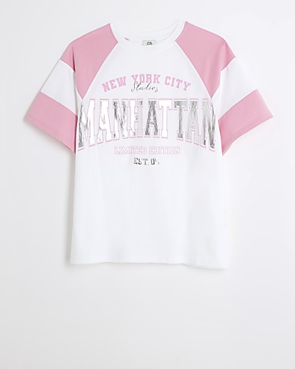 Girls pink oversized varsity graphic t-shirt