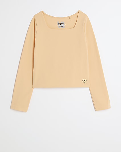 Girls coral square neck long sleeve top
