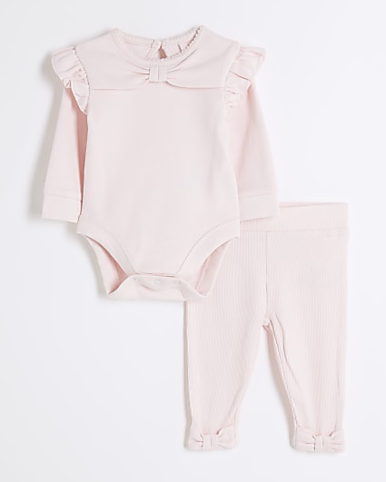 Baby Girls Pink Bow Bodysuit And Leggings Set