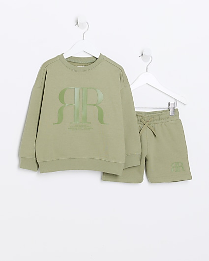 Mini boys khaki embossed RI sweatshirt set