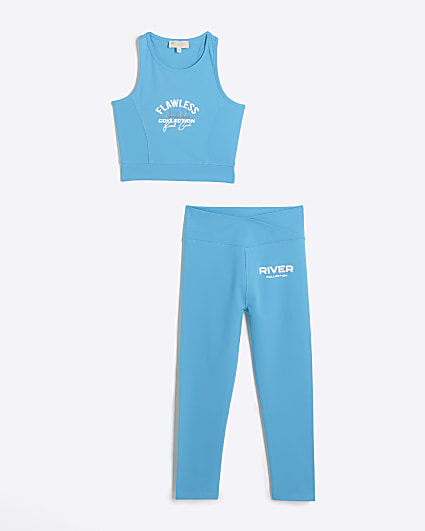 Girls blue RI active top and leggings set