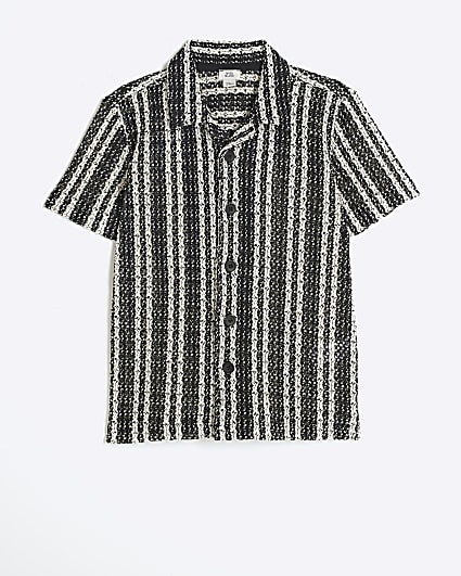 Boys black crochet stripe shirt