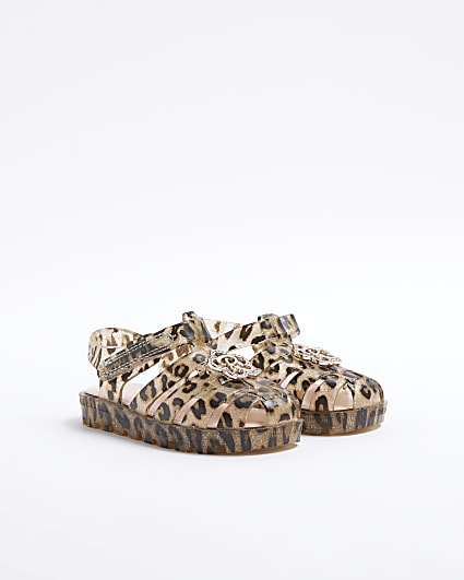 Mini girls brown leopard gladiator sandals