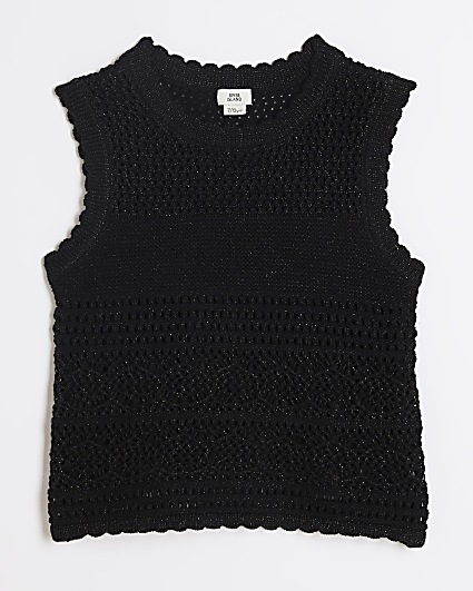 Girls black crochet tank top