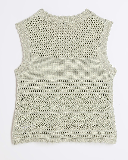 Girls khaki crochet tank top