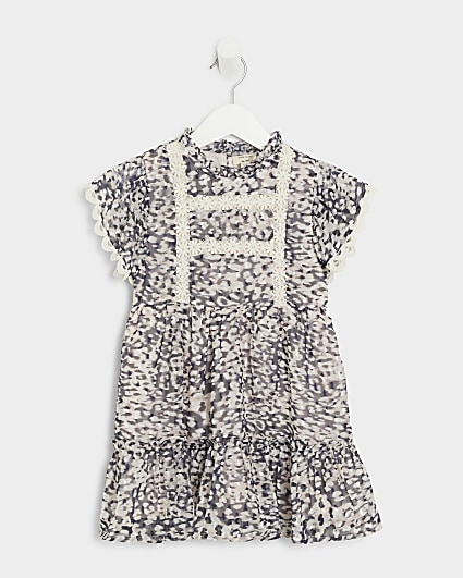 Mini girls white leopard print chiffon dress