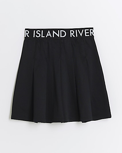 Girls black RI waistband pleated skirt
