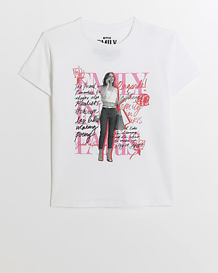 Girls white Emily in Paris graphic t-shirt