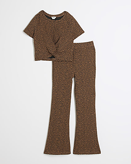 Girls beige leopard t-shirt and leggings set