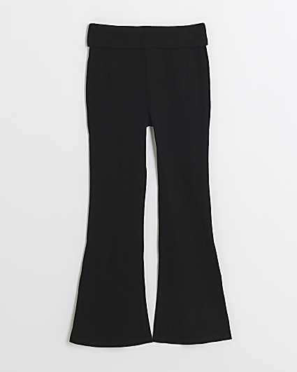 Girls black ribbed flared trousers
