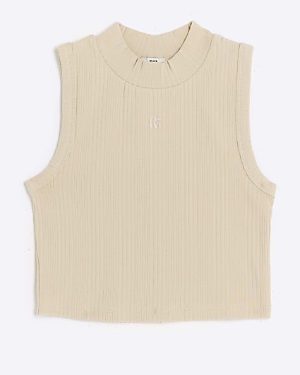 Girls Stone ribbed high neck tank top