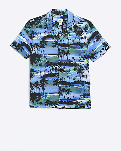 Boys blue palm print shirt