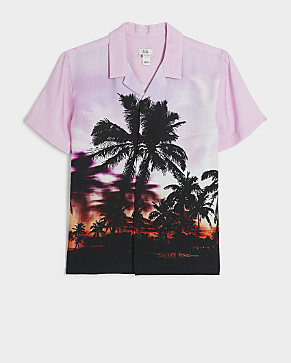 Boys pink Palm Tree print shirt