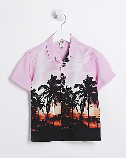 Mini boys pink Palm Tree print shirt