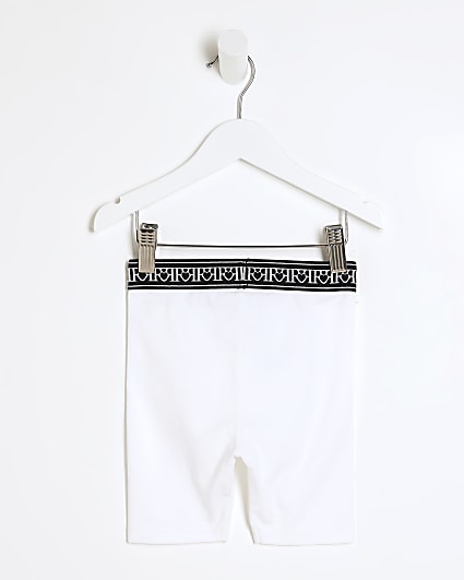 Mini girls white RI waistband cycle shorts