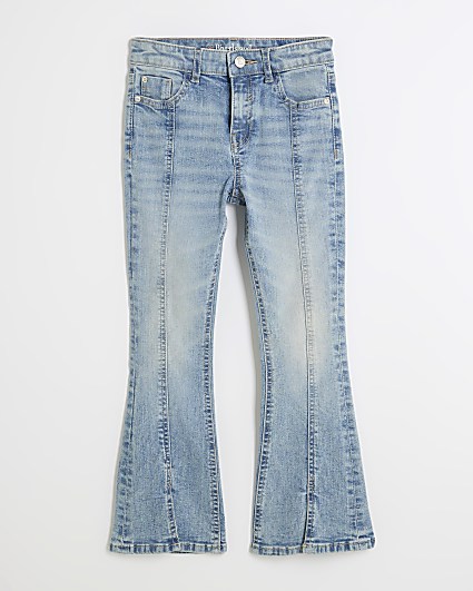 Girls blue split front flare jeans