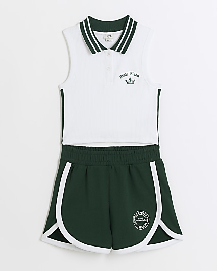 Girls white tennis polo top and shorts set