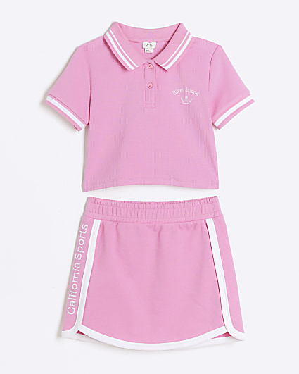 Girls pink tennis polo t-shirt and skirt set