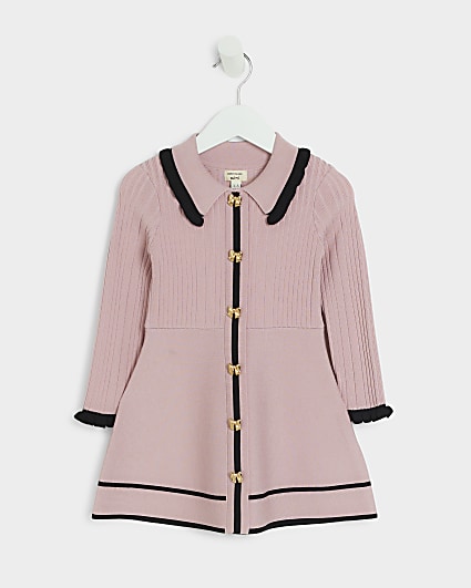 Mini girls pink ribbed polo dress