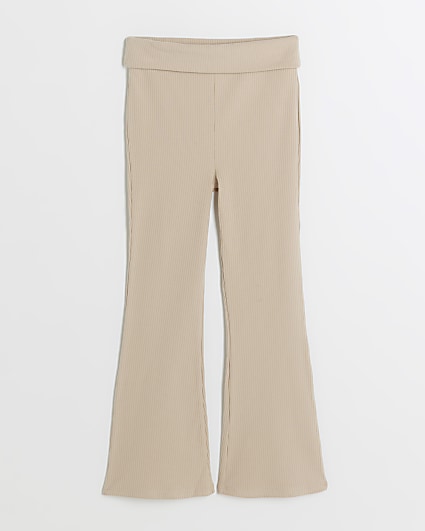 Girls stone fold over kickflare trousers