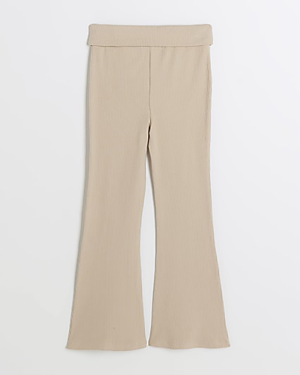 Girls stone fold over kickflare trousers
