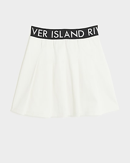 Girls white RI waistband pleated skirt