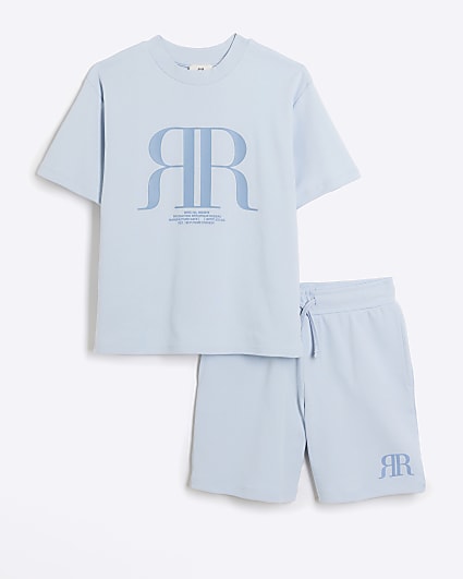 Boys blue embossed graphic t-shirt set