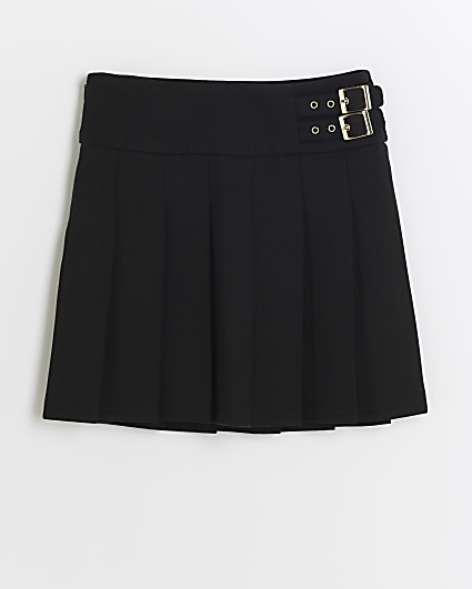 Girls Black Pleated Buckle Skirt