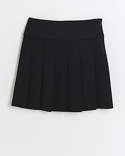 Girls Black Pleated Buckle Skirt
