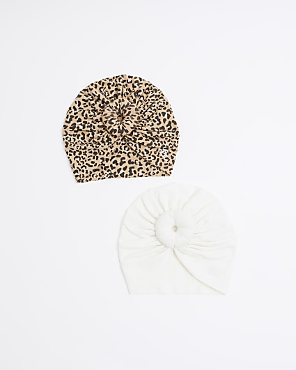 Baby girls cream leopard turban 2 pack