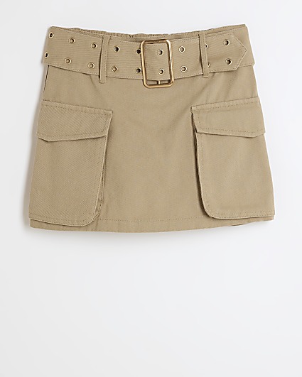 Girls beige cargo mini skirt