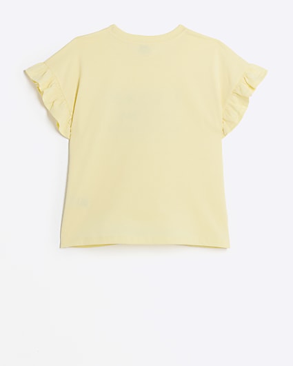 Girls yellow pearl embellished t-shirt