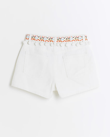 Girls white embroidered denim shorts