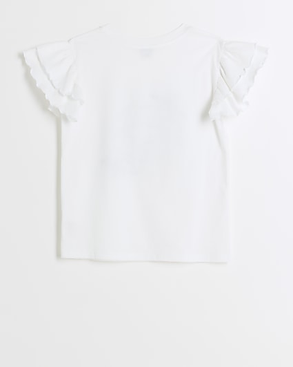 Girls white sequin graphic t-shirt
