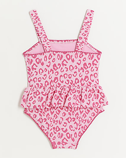 Mini girls pink leopard print frill swimsuit