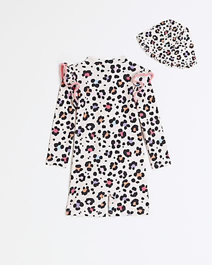 Mini girls pink leopard print rashsuit set