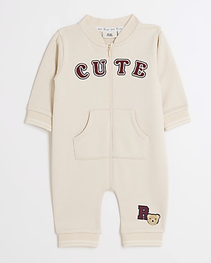 Baby boy beige embroidered all in one