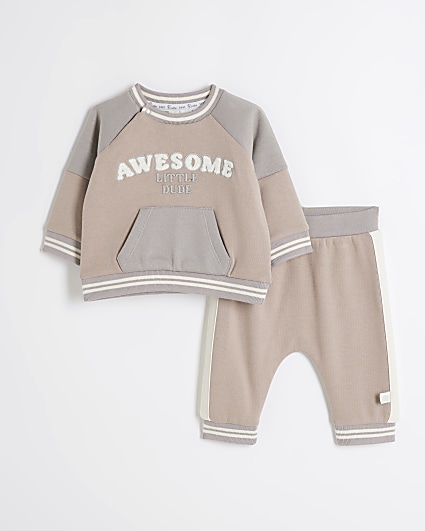 Baby boys beige Colour Block Sweatshirt Set