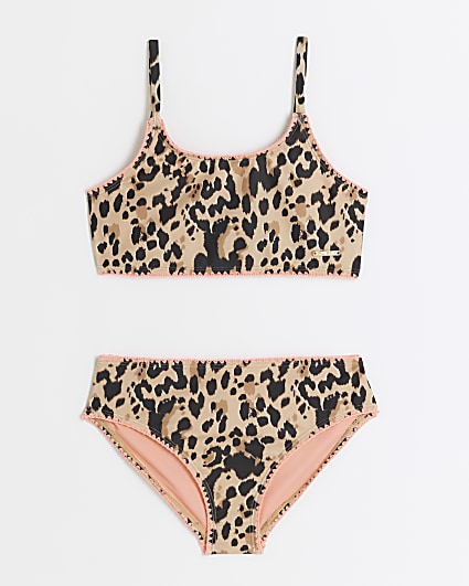 Girls beige leopard print bikini set