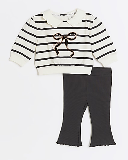 Baby girls cream stripe bow sweatshirt set