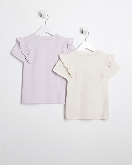 Mini girls beige sequin frill t-shirt 2 pack