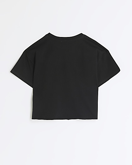 Girls black graphic print crop t-shirt
