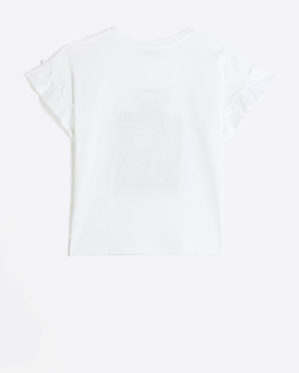 Girls white embellished graphic t-shirt