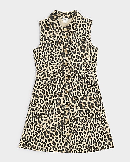 Girls beige leopard print shirt dress